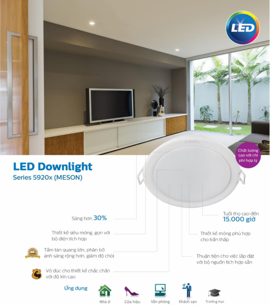 Đèn downlight âm trần Led Philips 59201 MESON 5.5W Φ 90 6500k ánh sáng trắng
