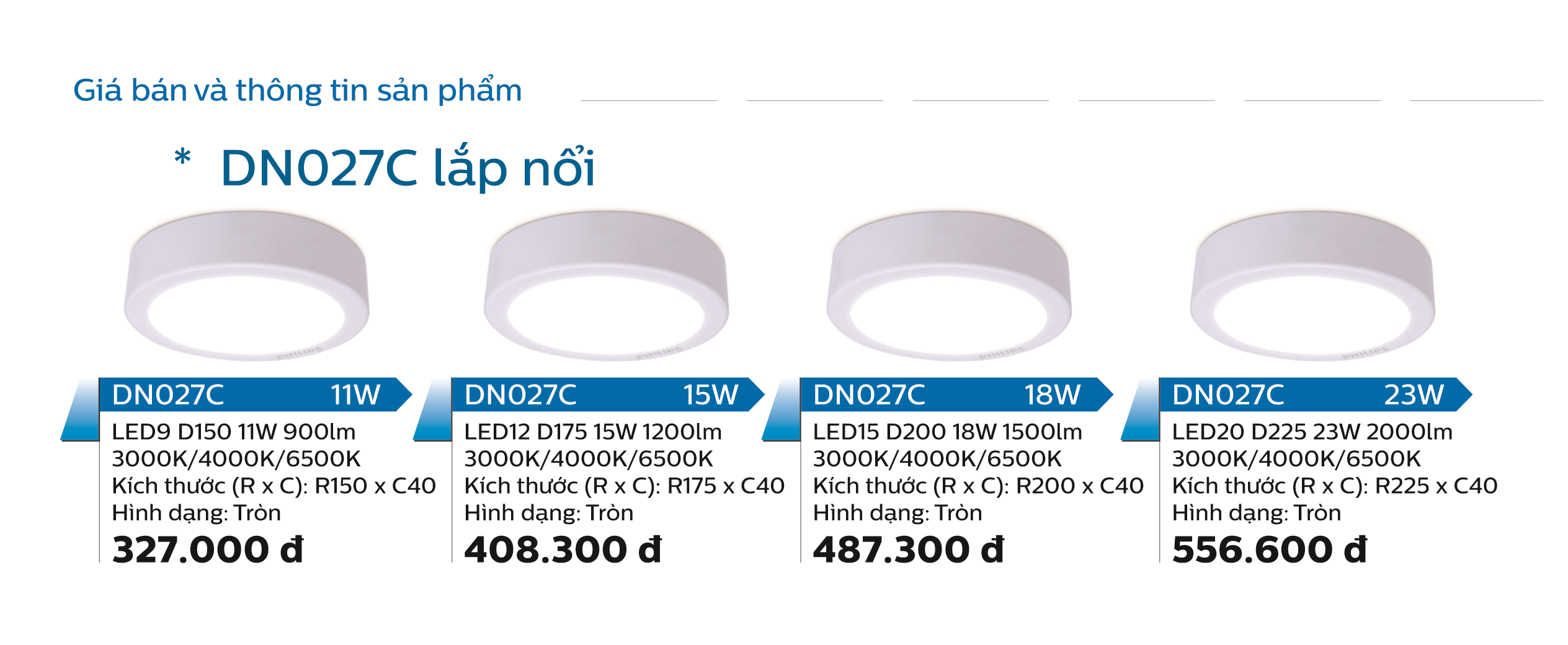Giá bán dòng sản phẩm Đèn downlight âm trần LED Philips SmartBright DN027B
